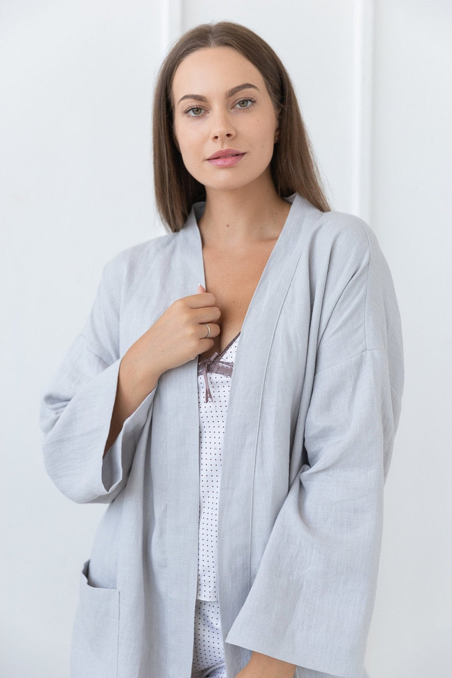 Light Grey linen robe - Linen Couture
