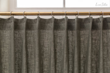 Linen curtain with pleating tape and crown in Safari green - Linen Couture