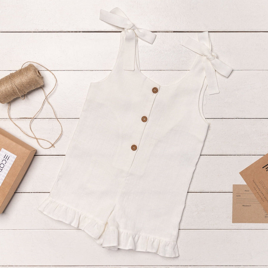 Linen Romper with Ruffles for Kids - Linen Couture