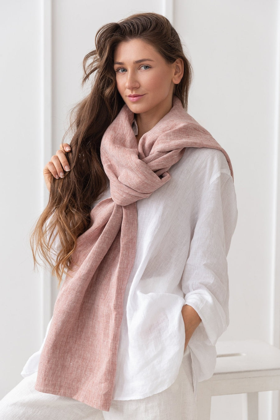 Linen scarf in Pale Pink - Linen Couture