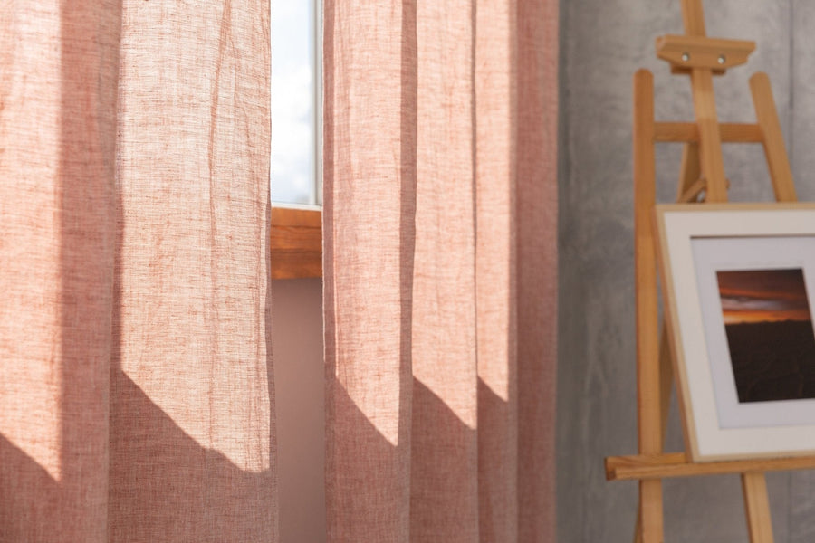 Melange Burgundy linen curtain with grommets - Linen Couture