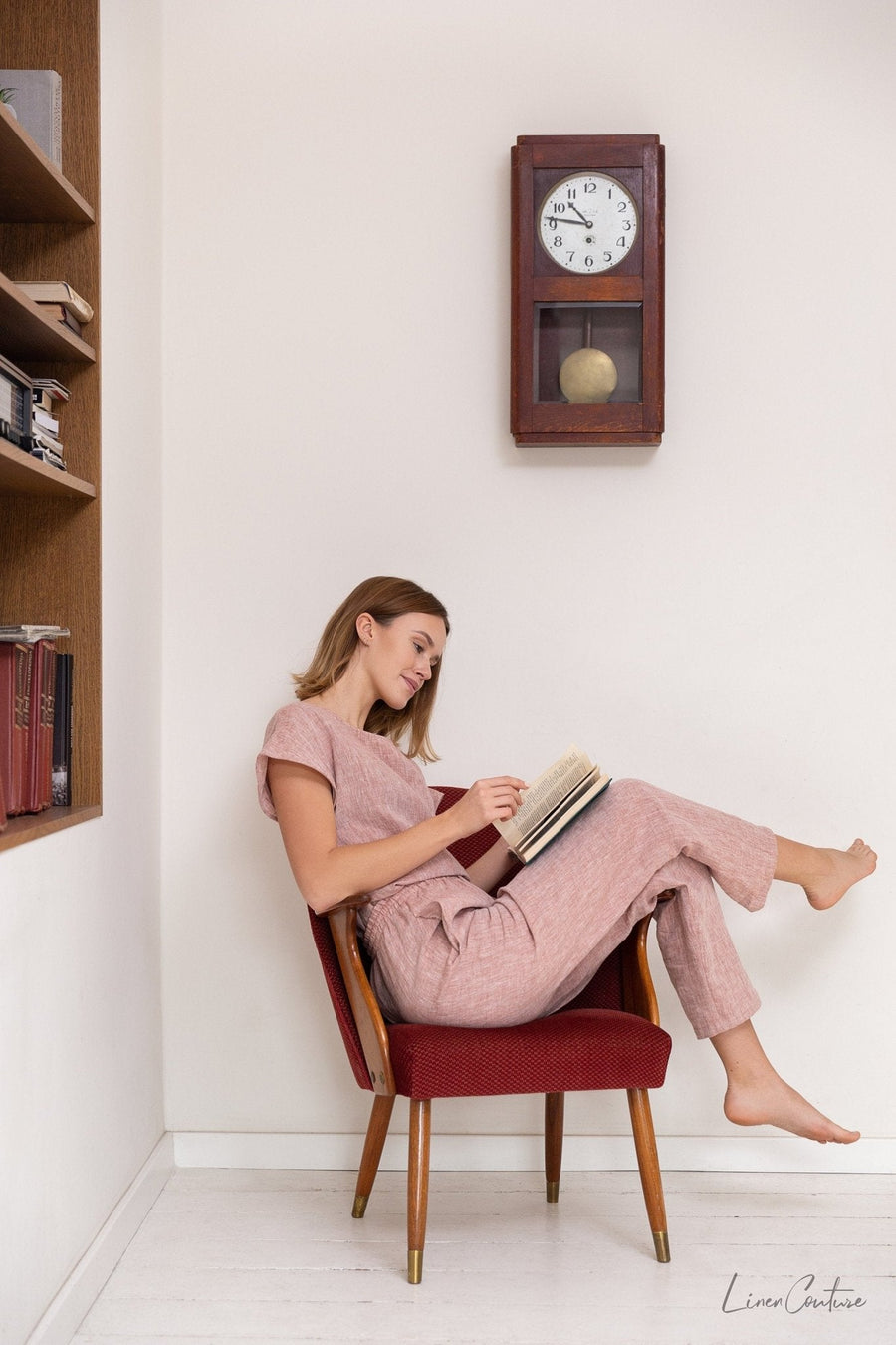 Melange Burgundy linen / Natural Linen Pajama set / Linen loungewear / Linen sleepwear - Linen Couture