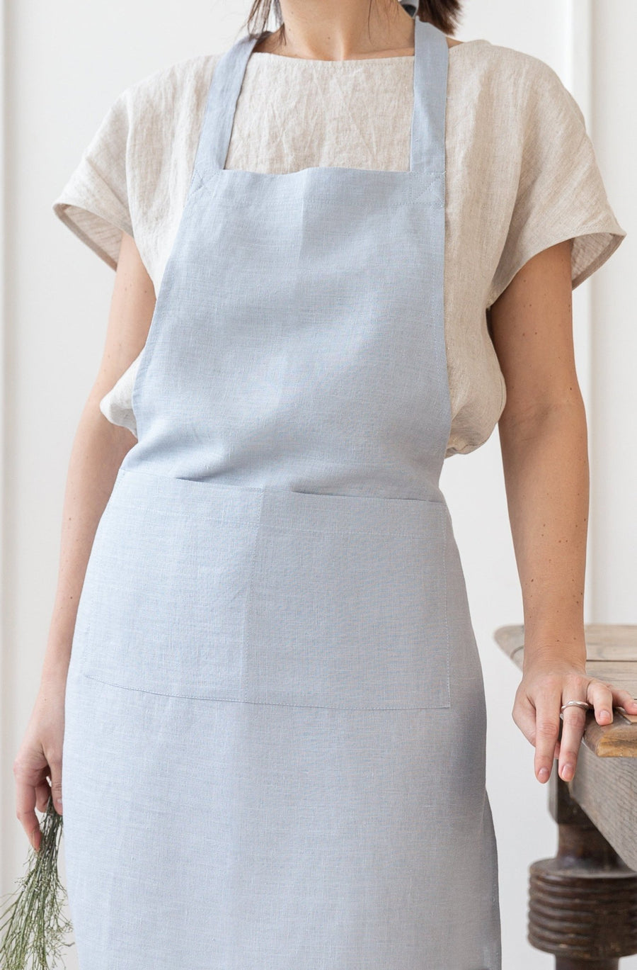 Moss Green linen apron - Linen Couture