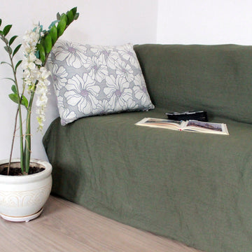 Moss Green linen couch cover - Linen Couture