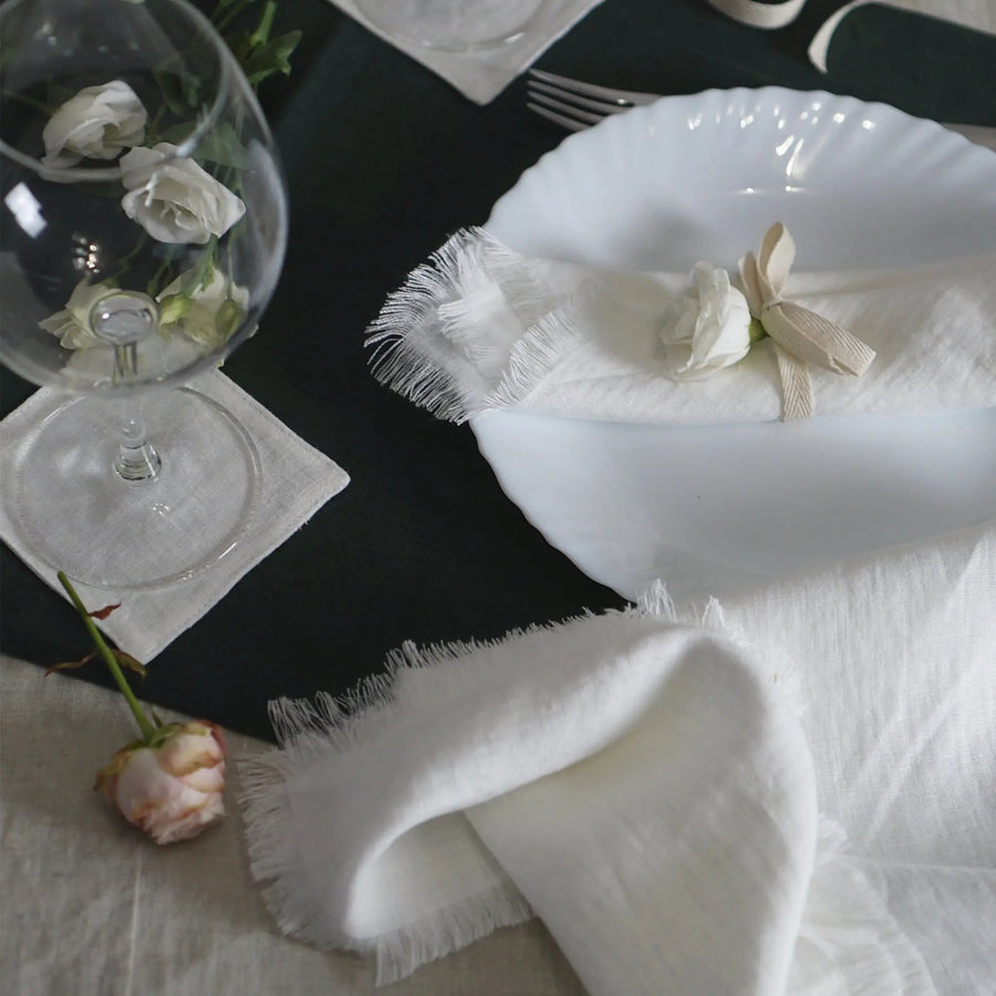 Mustard linen napkins set with tassels - Linen Couture