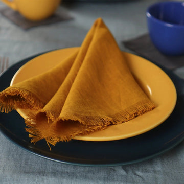 Mustard linen napkins set with tassels - Linen Couture