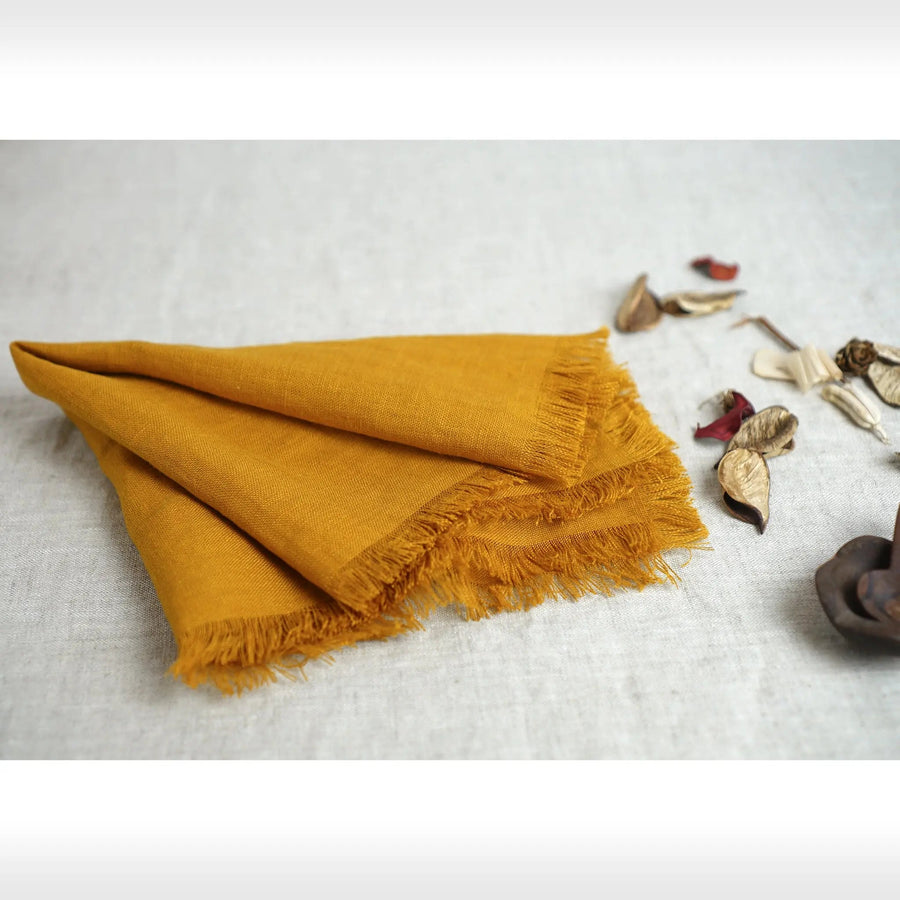 Mustard linen napkins set with tassels - Linen Couture
