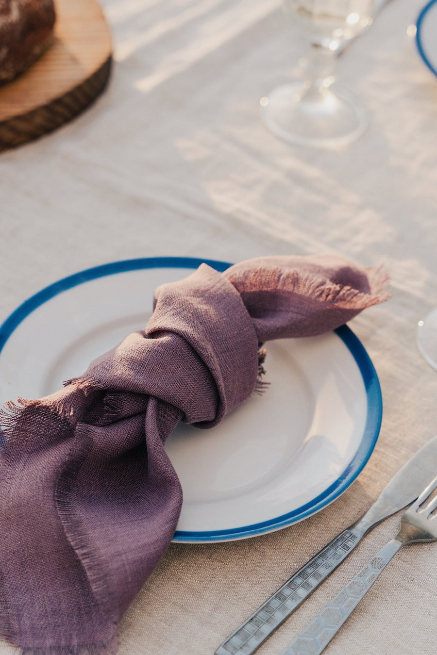 Mustard linen napkins set with tassels - Linen Couture