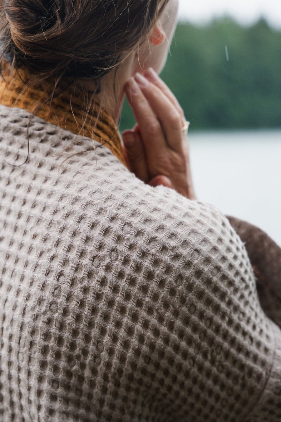 Natural and Amber linen waffle robe two tones - Linen Couture