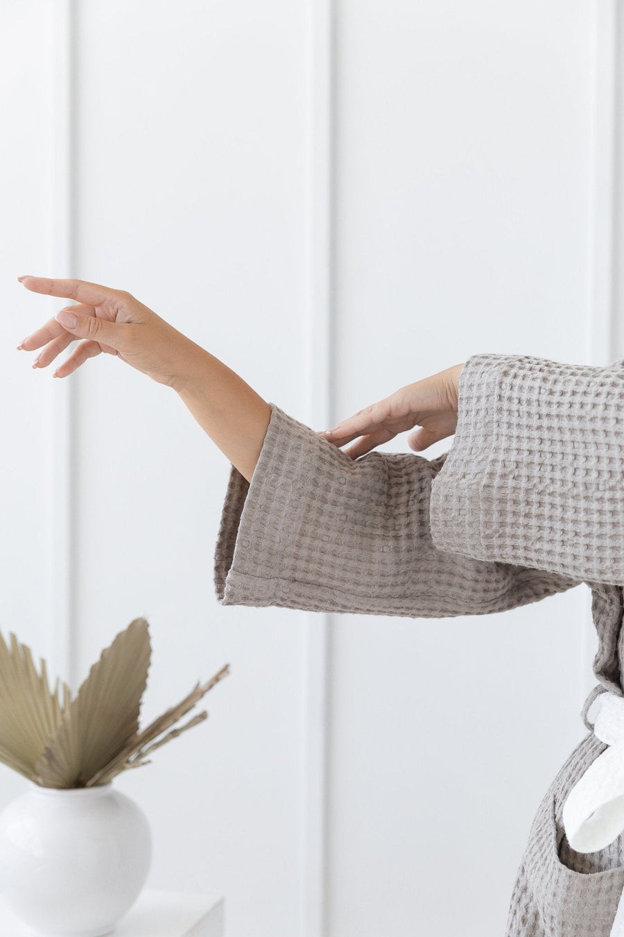 Natural and White linen waffle robe two tones - Linen Couture