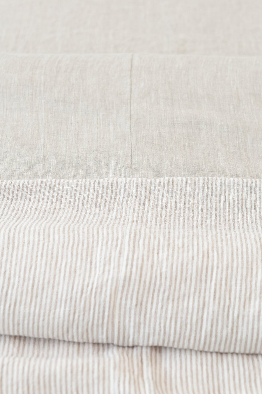 Natural Light and Striped Beige double side linen bedding set - Linen Couture