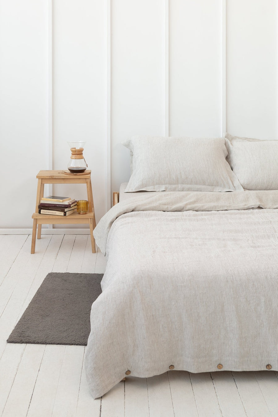 Natural Light and Striped Beige double side linen bedding set - Linen Couture