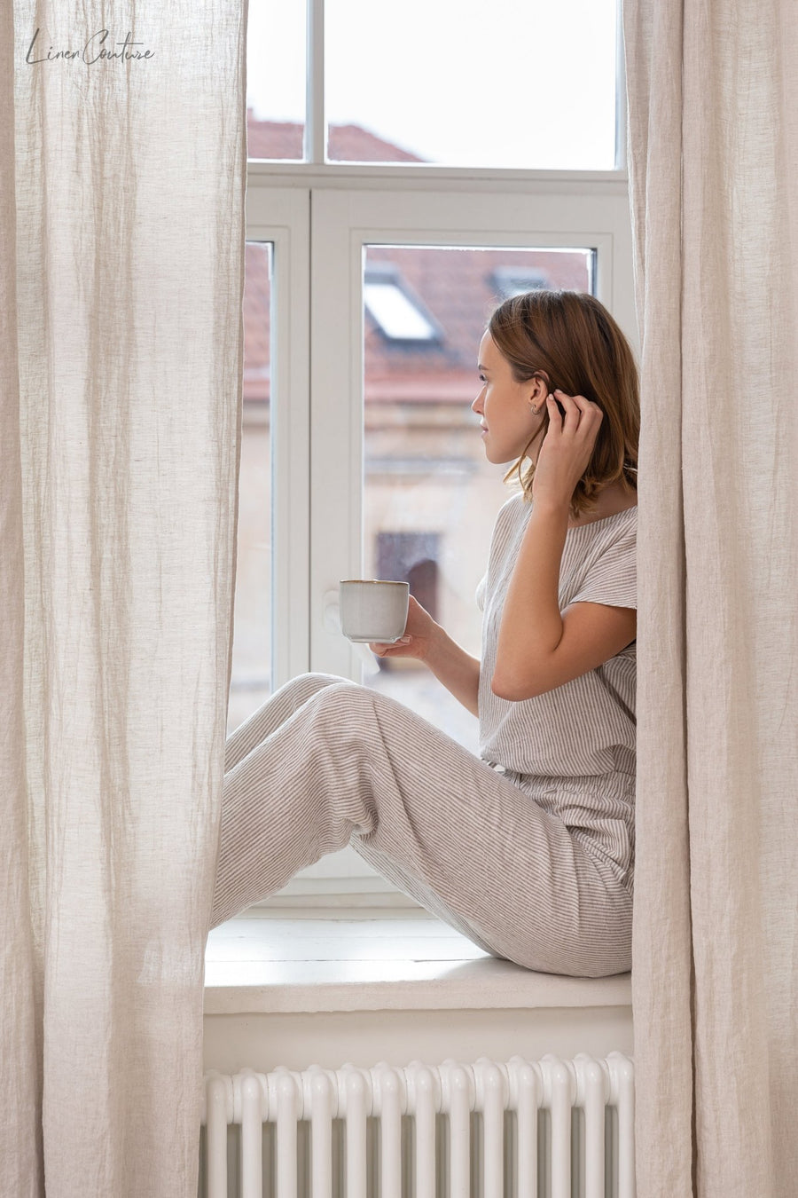 Natural light linen curtain with rod pocket - Linen Couture