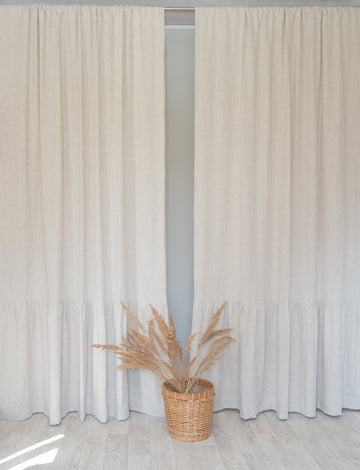 Natural Light linen curtain with ruffles, rod pocket - Linen Couture
