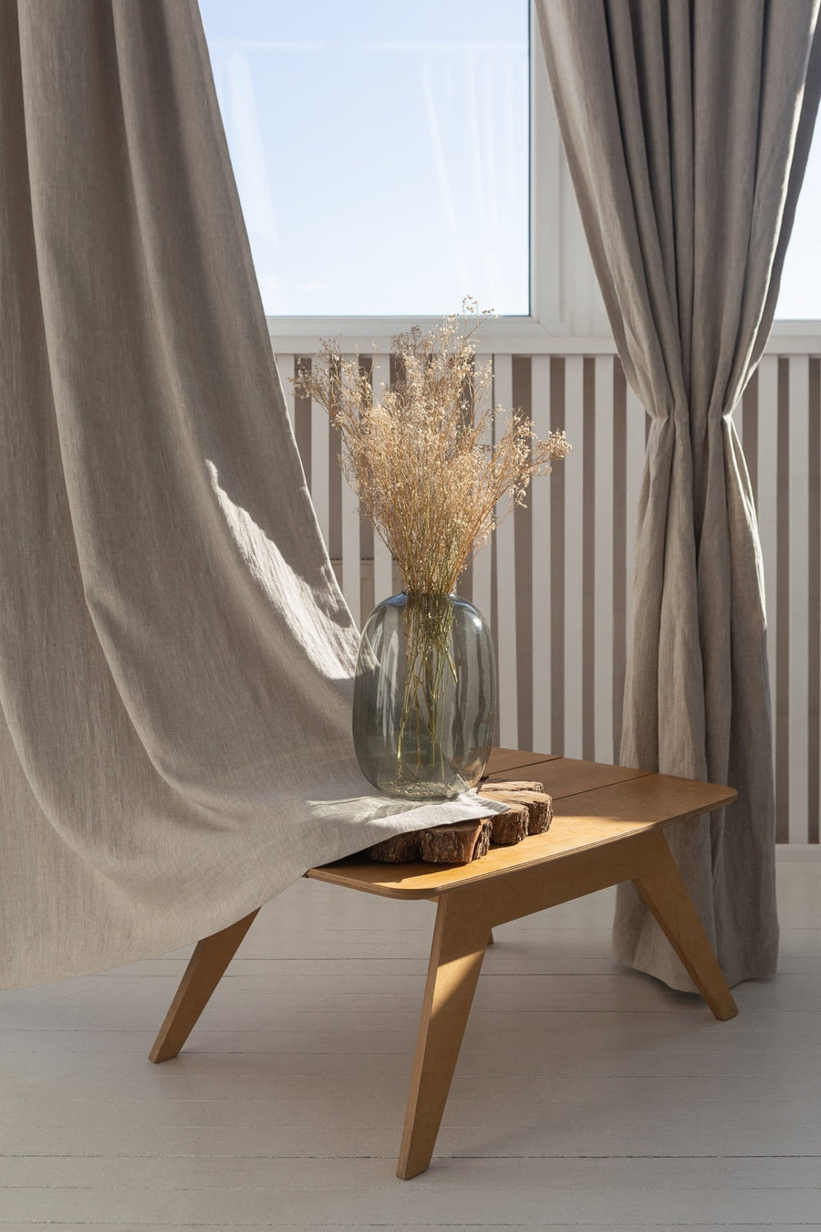 Natural linen curtain with blackout, tabs - Linen Couture