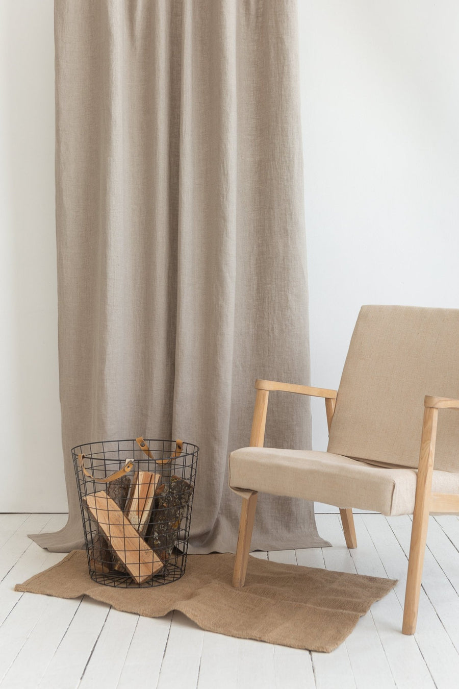 Natural linen curtain with tie top - Linen Couture