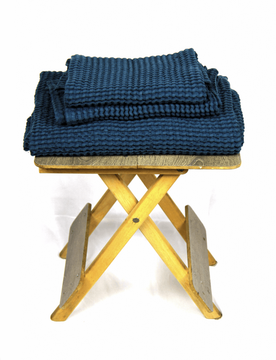 Navy Blue linen waffle towel - Linen Couture
