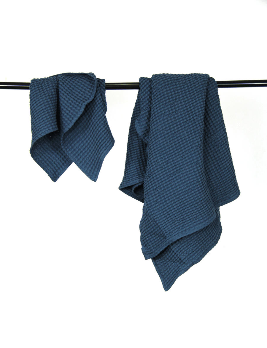 Navy Blue linen waffle towel - Linen Couture