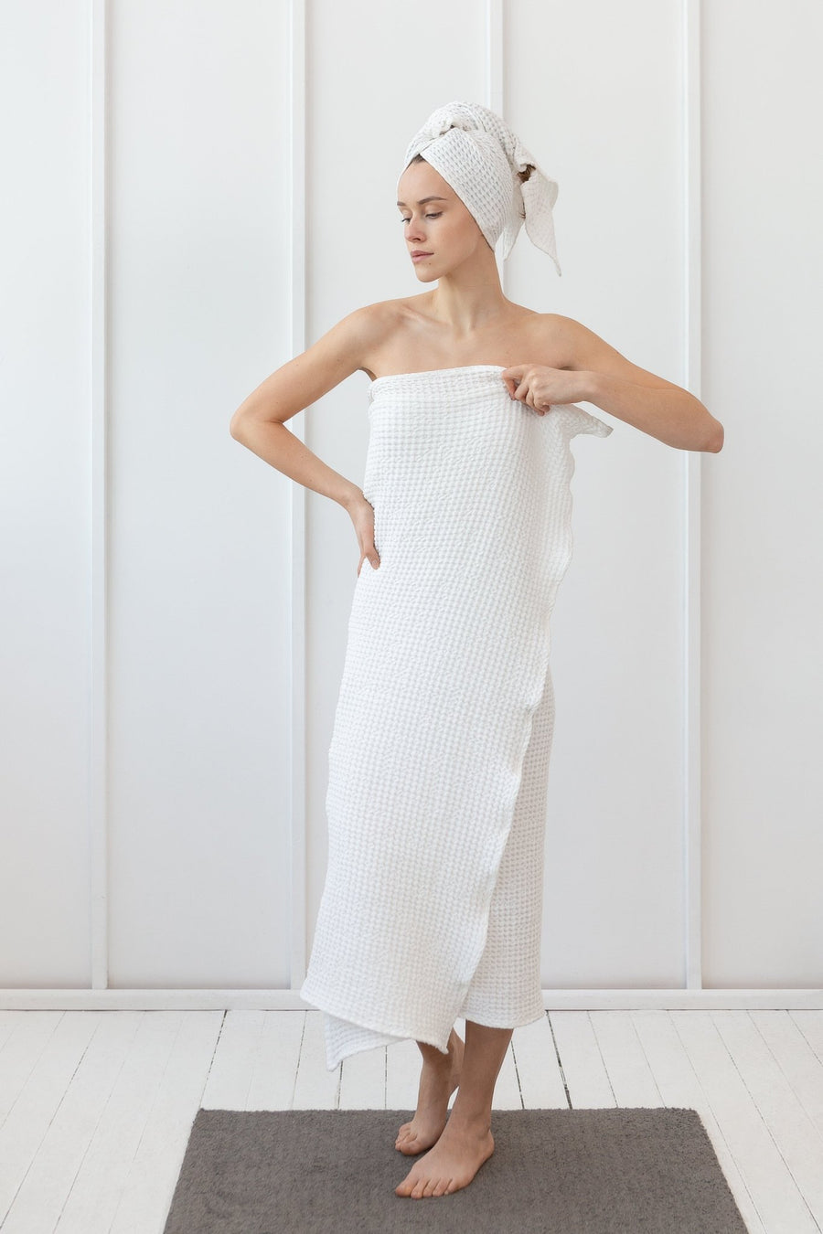 Navy Blue linen waffle towel - Linen Couture