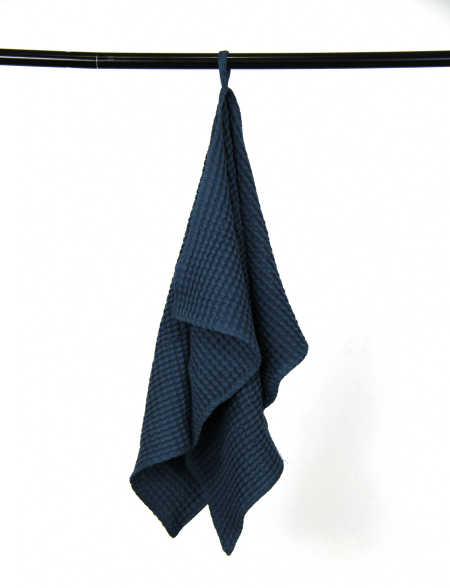 Navy Blue linen waffle towel - Linen Couture