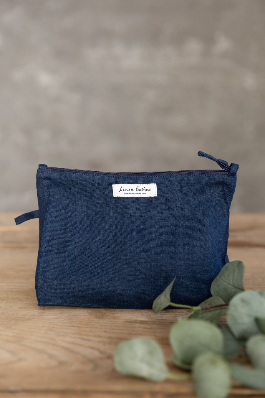 Night Blue linen large makeup bag with zipper - Linen Couture