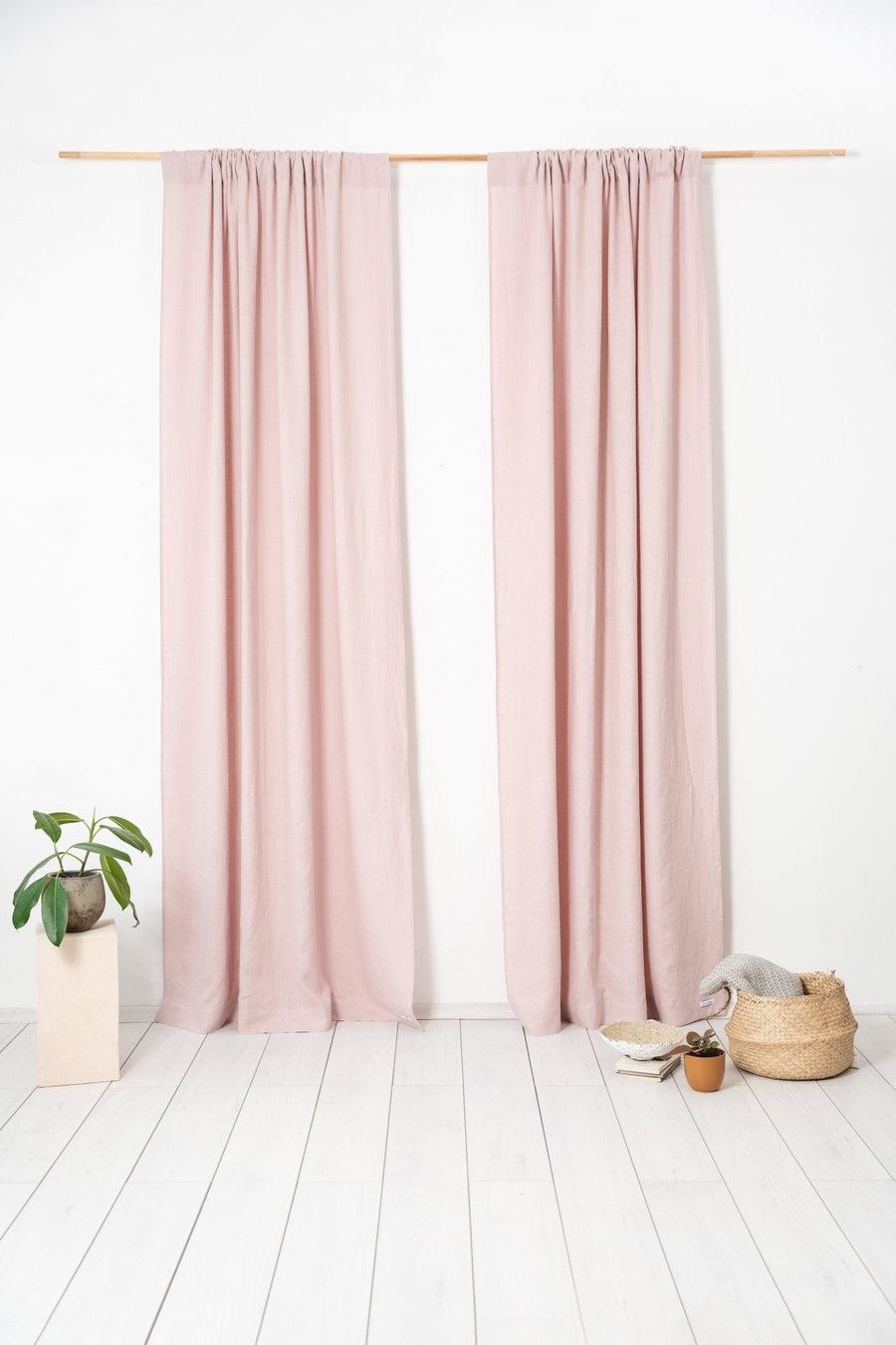 Pale Pink linen curtain panel with rod pocket - Linen Couture
