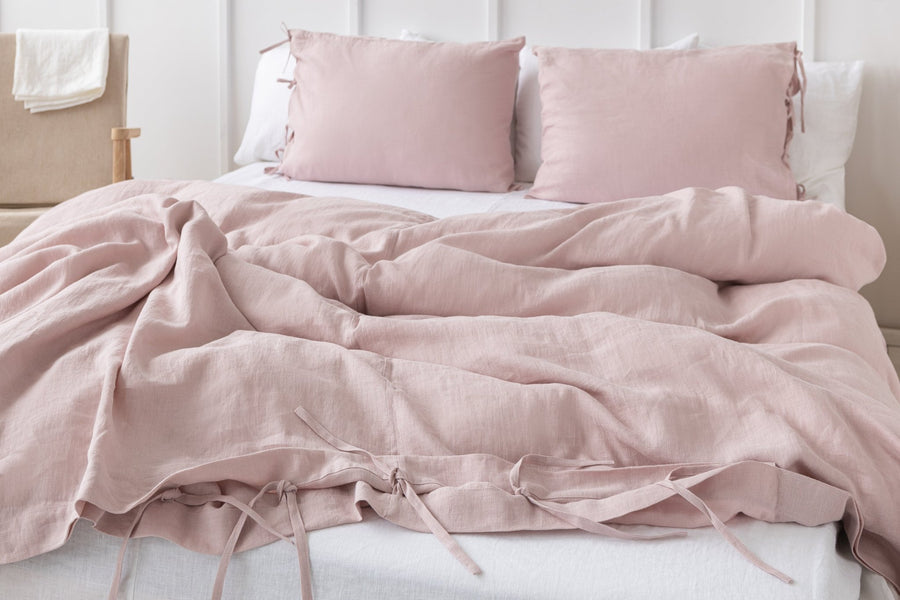 Pale Pink linen duvet cover with ties - Linen Couture