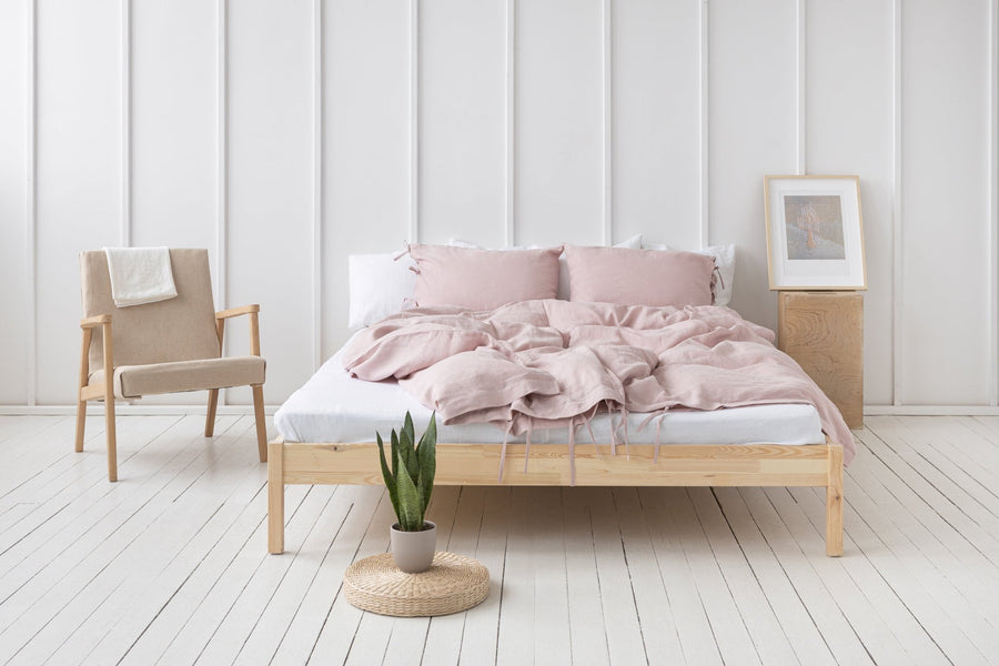 Pale Pink linen duvet cover with ties - Linen Couture