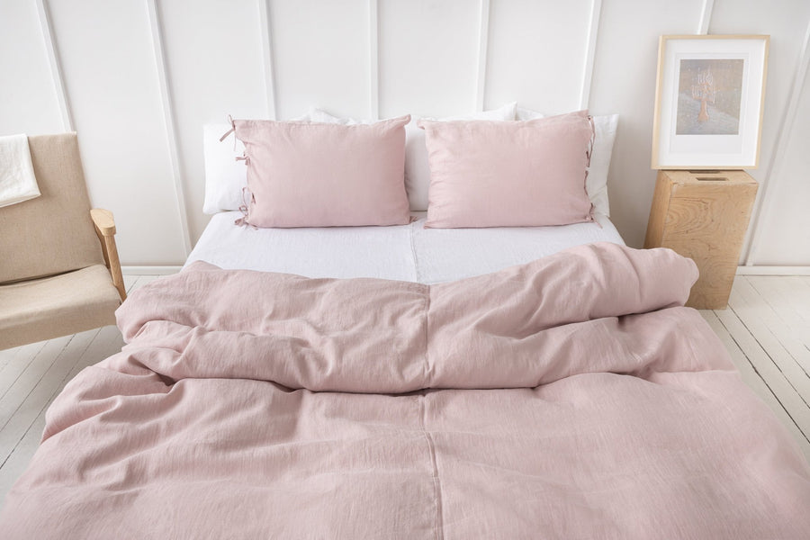 Pale Pink linen duvet cover with ties - Linen Couture