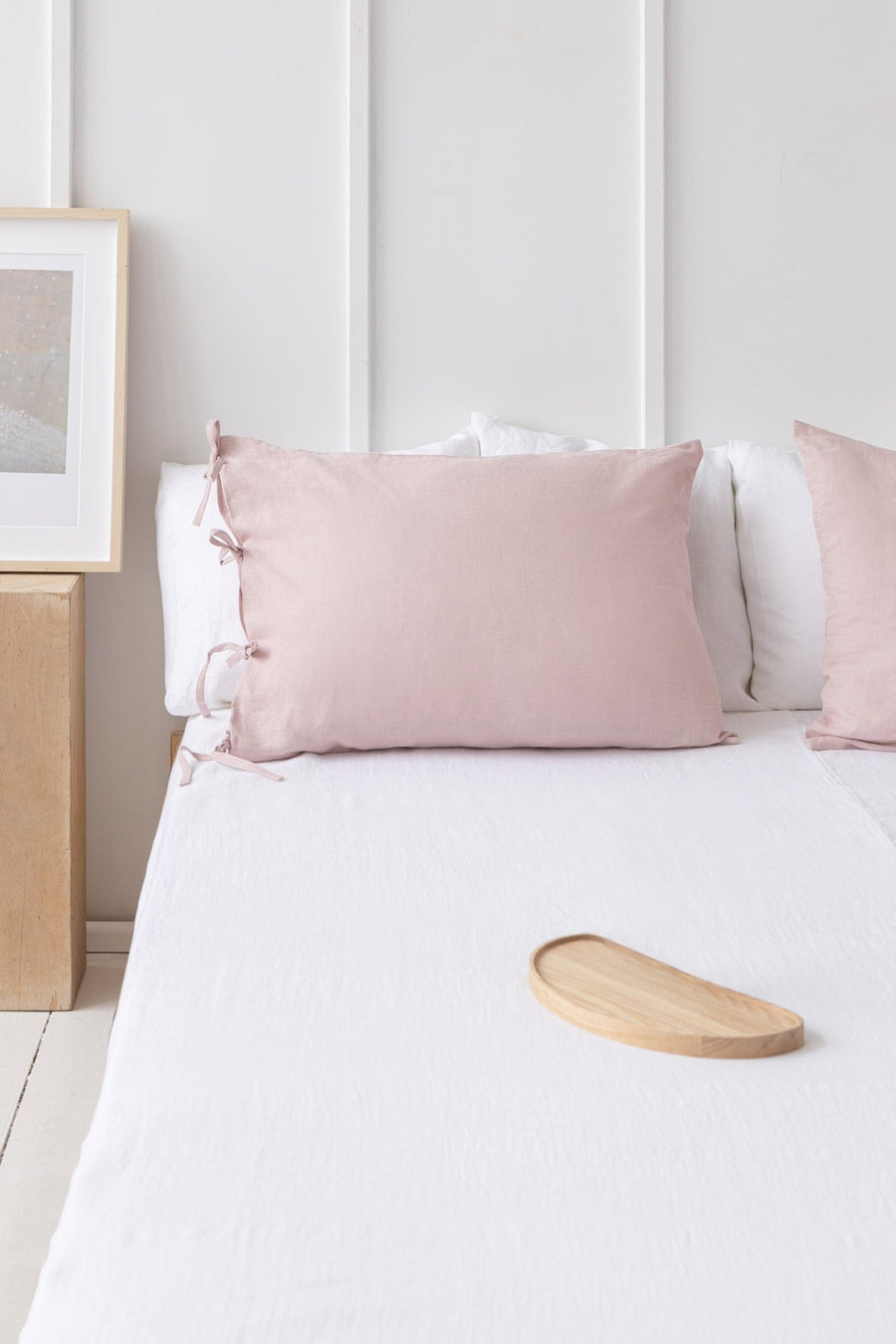 Pale Pink linen pillowcase with ties - Linen Couture