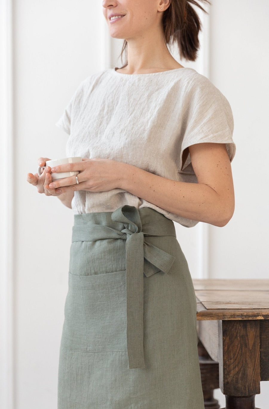 Pastel Plum linen waist apron - Linen Couture