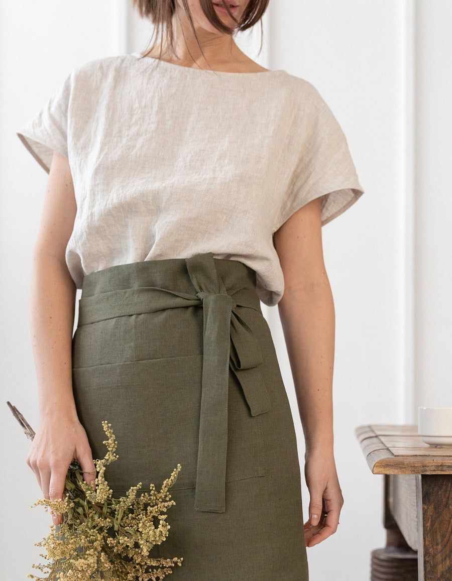 Pastel Plum linen waist apron - Linen Couture