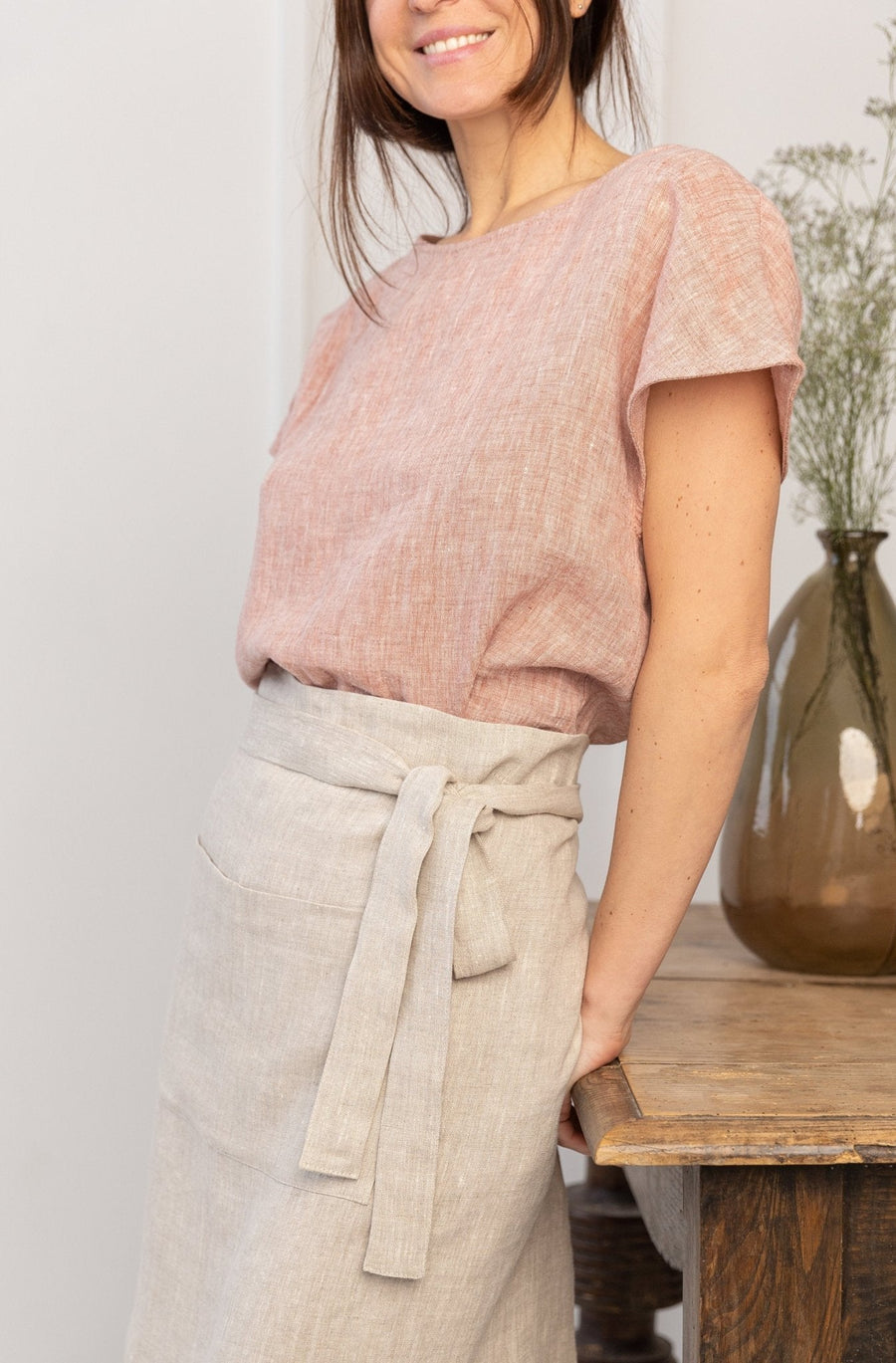 Pastel Plum linen waist apron - Linen Couture