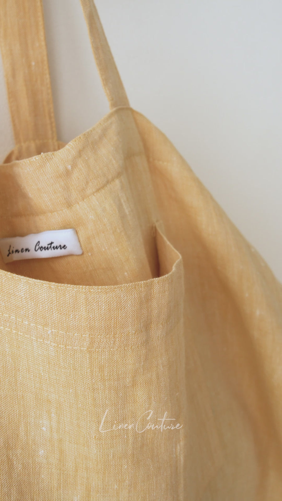 Linen beach bag with pocket and zipper in Canary Yellow