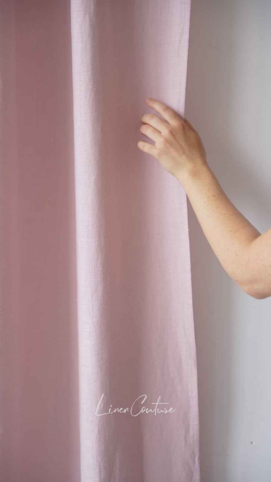 Pale Pink linen curtain panel with rod pocket