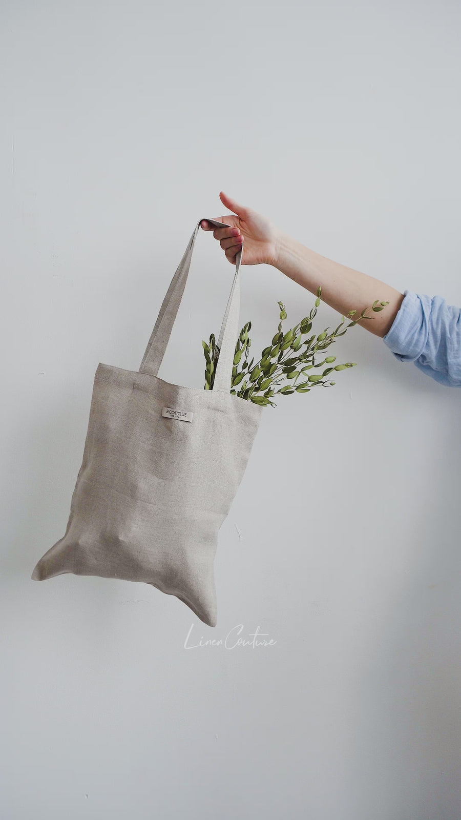 Linen beach bag with pocket and zipper in Pastel Plum