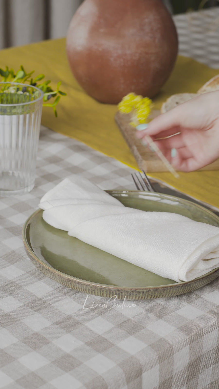 Greyish Mint linen table runner