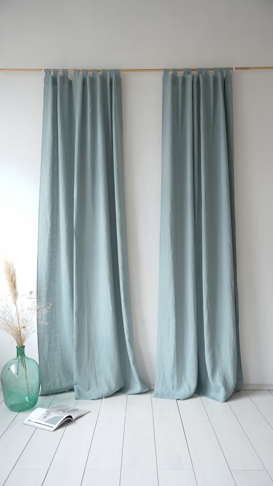 Greyish Mint linen curtain with tabs