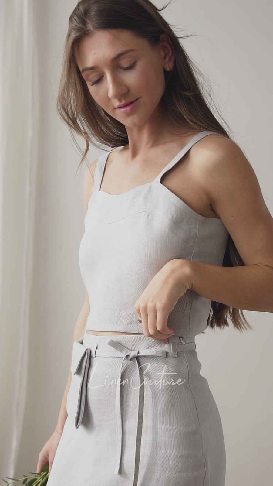 Bella Vita Set in Light Grey | Linen Crop Top and Midi Skirt