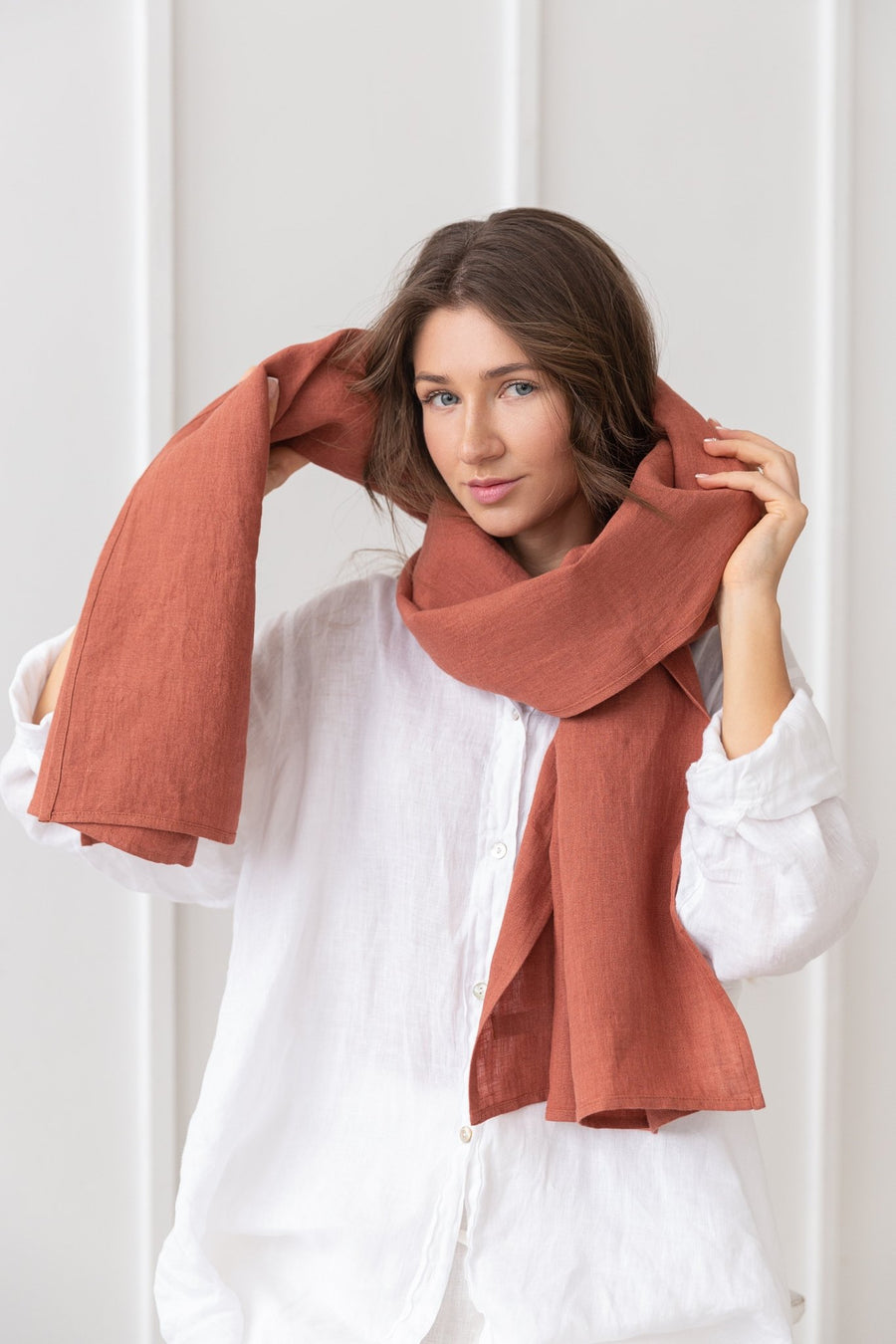 Reddish brown linen scarf - Linen Couture