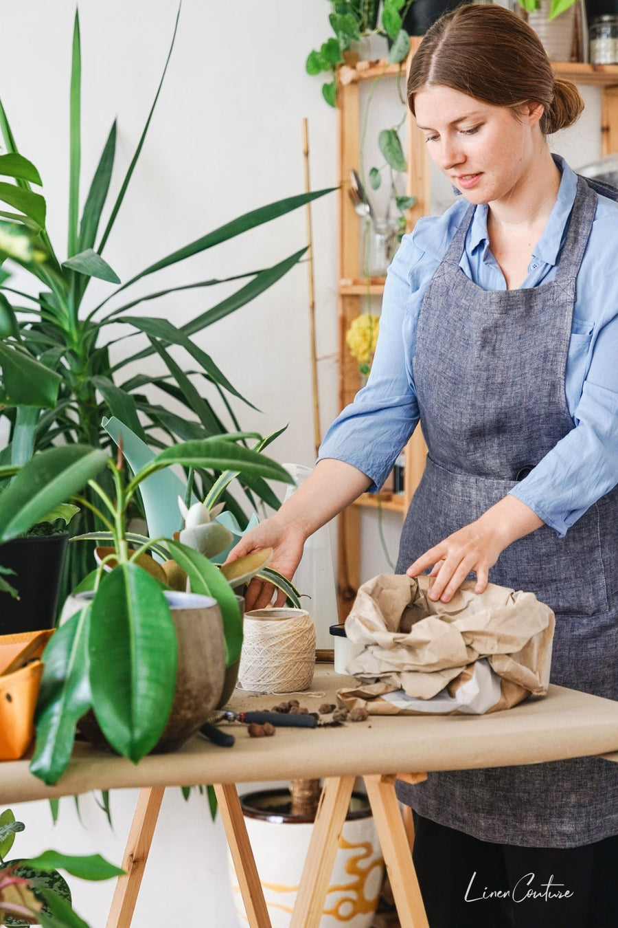 Reversible double cloth Linen Apron with Pockets - Linen Couture