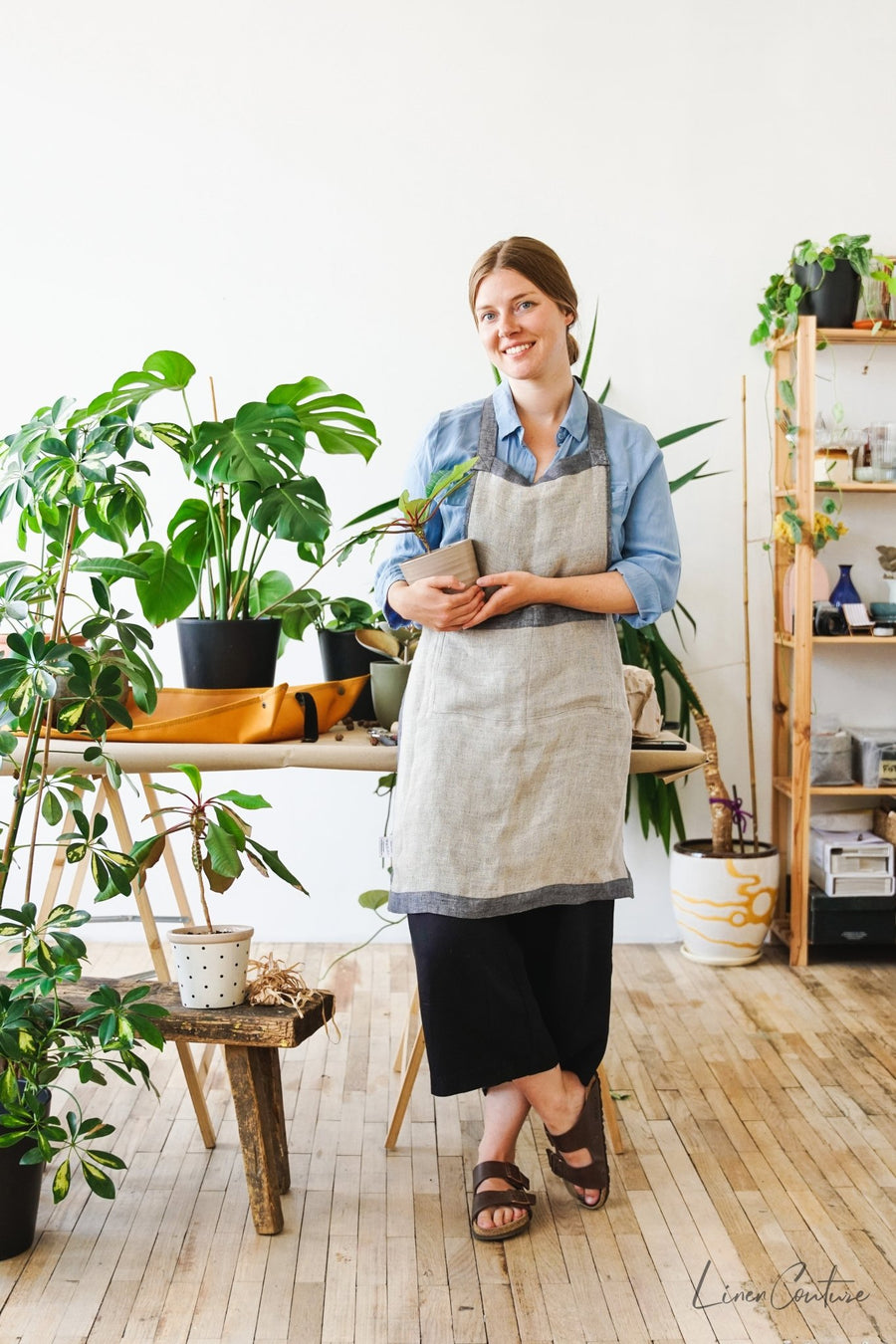 Reversible double cloth Linen Apron with Pockets - Linen Couture