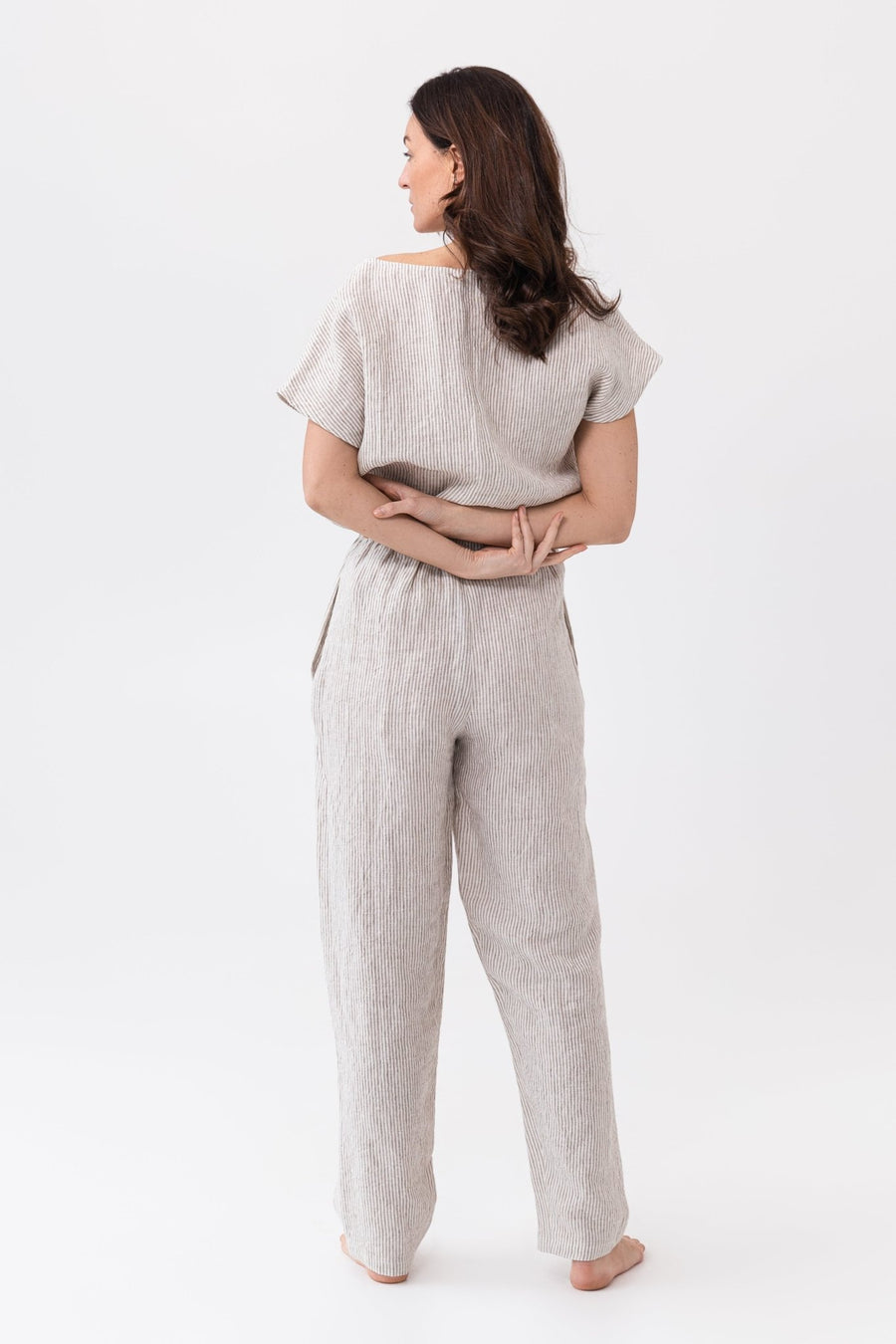 Striped Beige linen / Natural Linen Pajama set / Linen loungewear / Linen sleepwear - Linen Couture