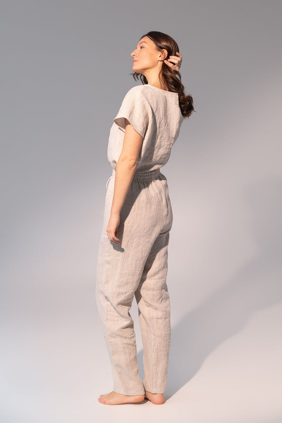 Striped Dark Grey linen / Natural Linen Pajama set / Linen loungewear / Linen sleepwear - Linen Couture