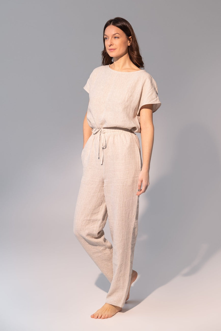 Striped Dark Grey linen / Natural Linen Pajama set / Linen loungewear / Linen sleepwear - Linen Couture