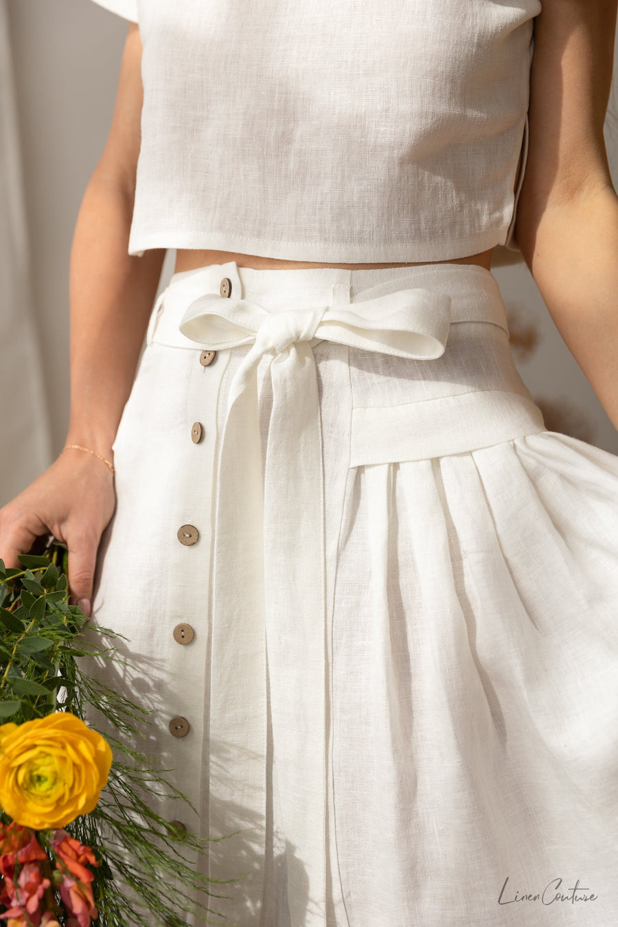 Taormina Linen Crop Top and Midi Skirt Set - Linen Couture