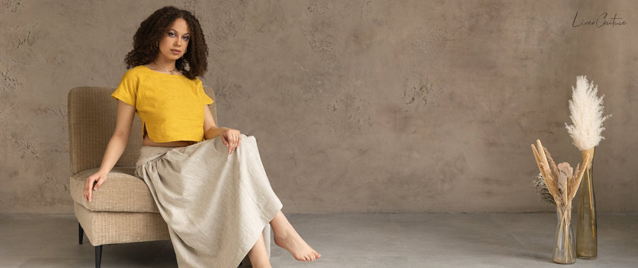 Taormina Linen Crop Top and Midi Skirt Set - Linen Couture