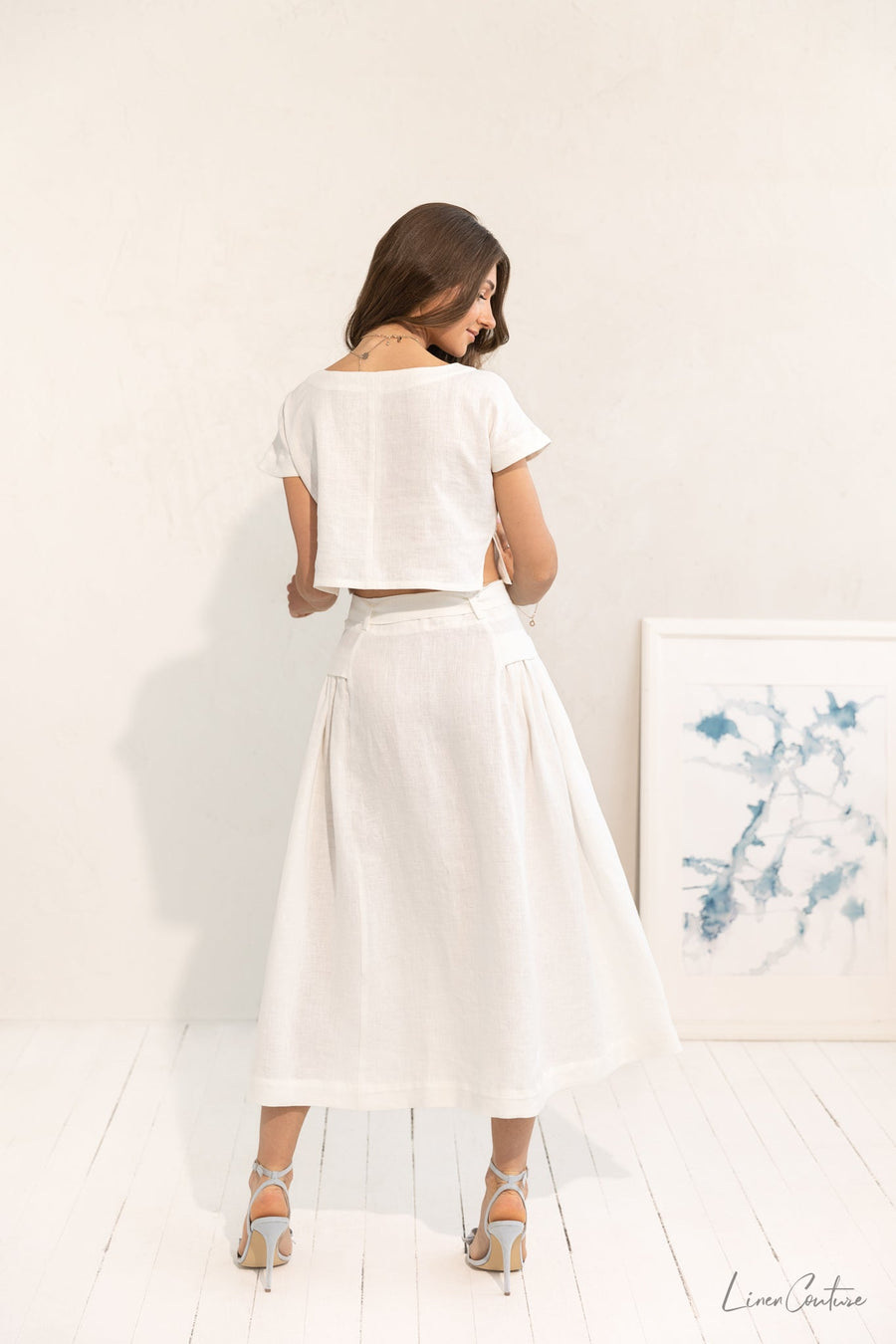 Taormina Linen Crop Top and Midi Skirt Set - Linen Couture