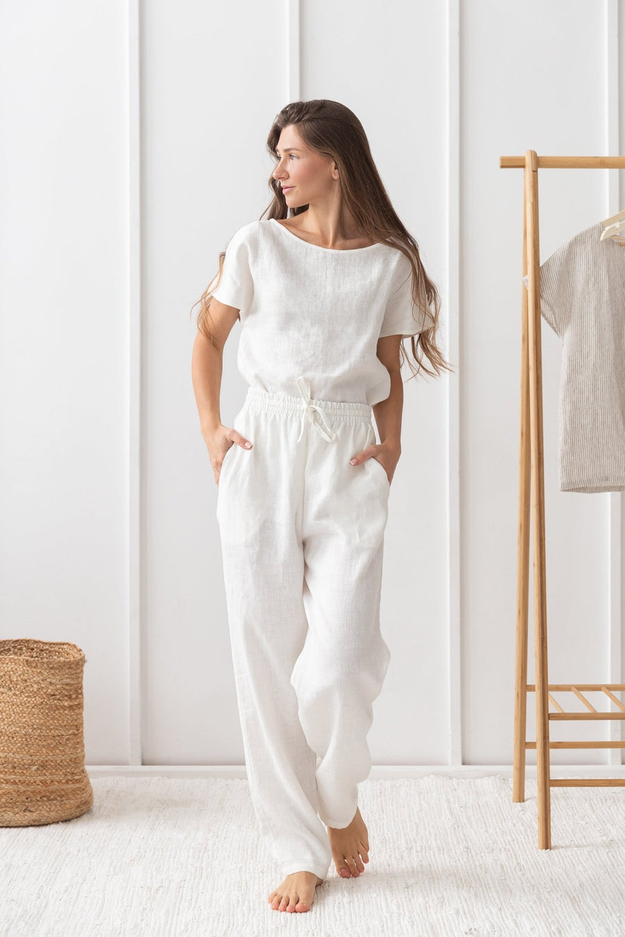 White linen / Natural Linen Pajama set / Linen loungewear / Linen sleepwear - Linen Couture