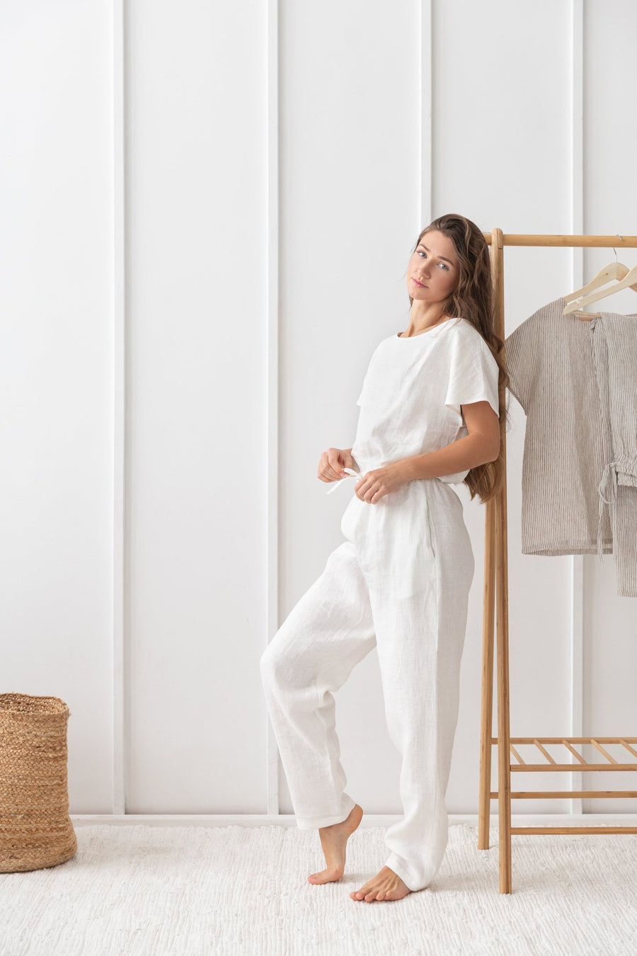 White linen / Natural Linen Pajama set / Linen loungewear / Linen sleepwear - Linen Couture